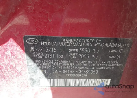 2016 Hyundai Elantra Se z USA, uszkodzony, nr VIN 5NPDH4AE7GH789059